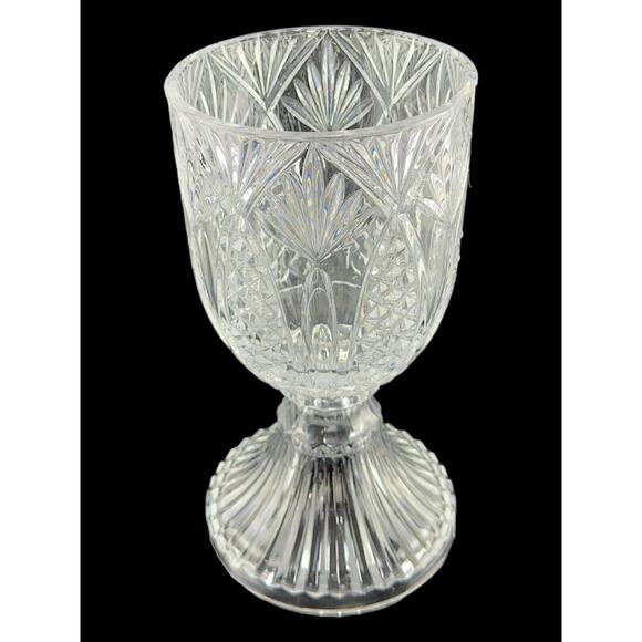 Vintage Irish Pressed Crystal Clear Glass Goblet Form Vase Pineapple Pattern - Picture 7 of 16